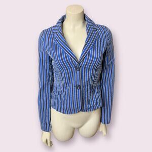 Tibi Navy Blue Striped Blazer Lace Cuff